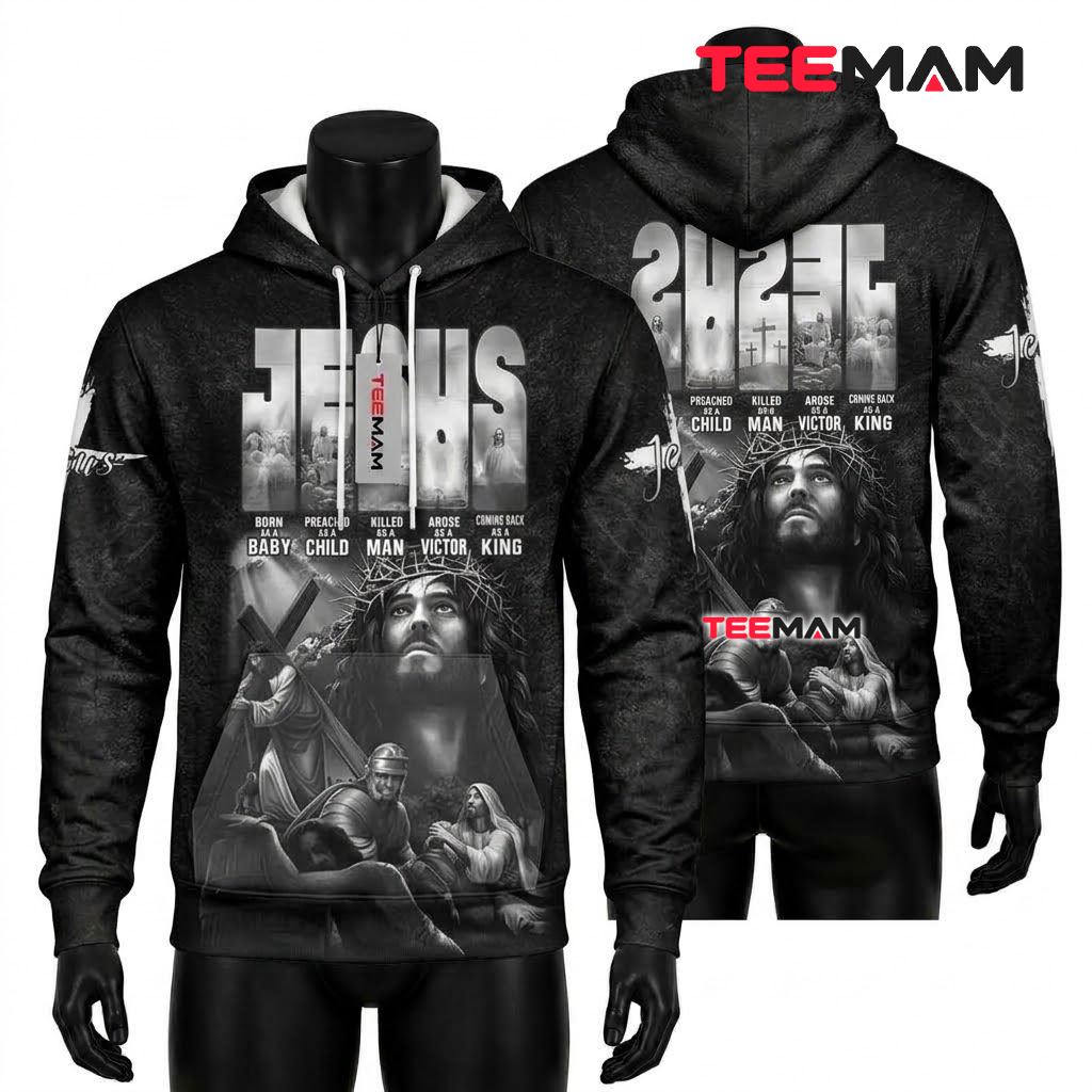 Jesus All Over Print 3D Hoodie Born To King Life Story Front