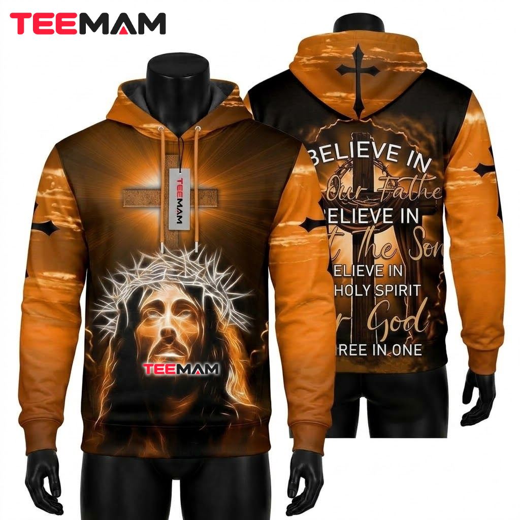 Jesus All Over Print 3D Hoodie Holy Trinity I Believe Front