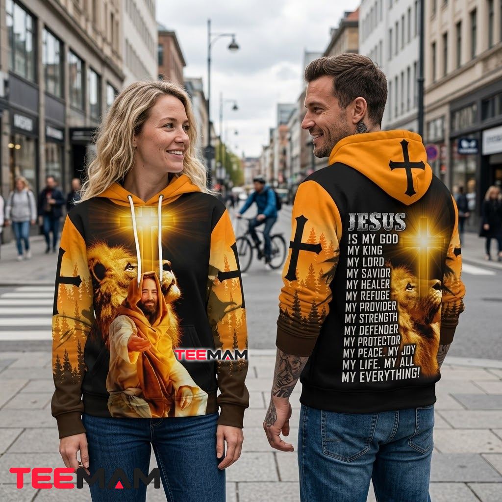 Jesus All Over Print 3D Hoodie Lion Cross Golden Light Back Jesus All Over Print 3D Hoodie Lion Cross Golden Light Back