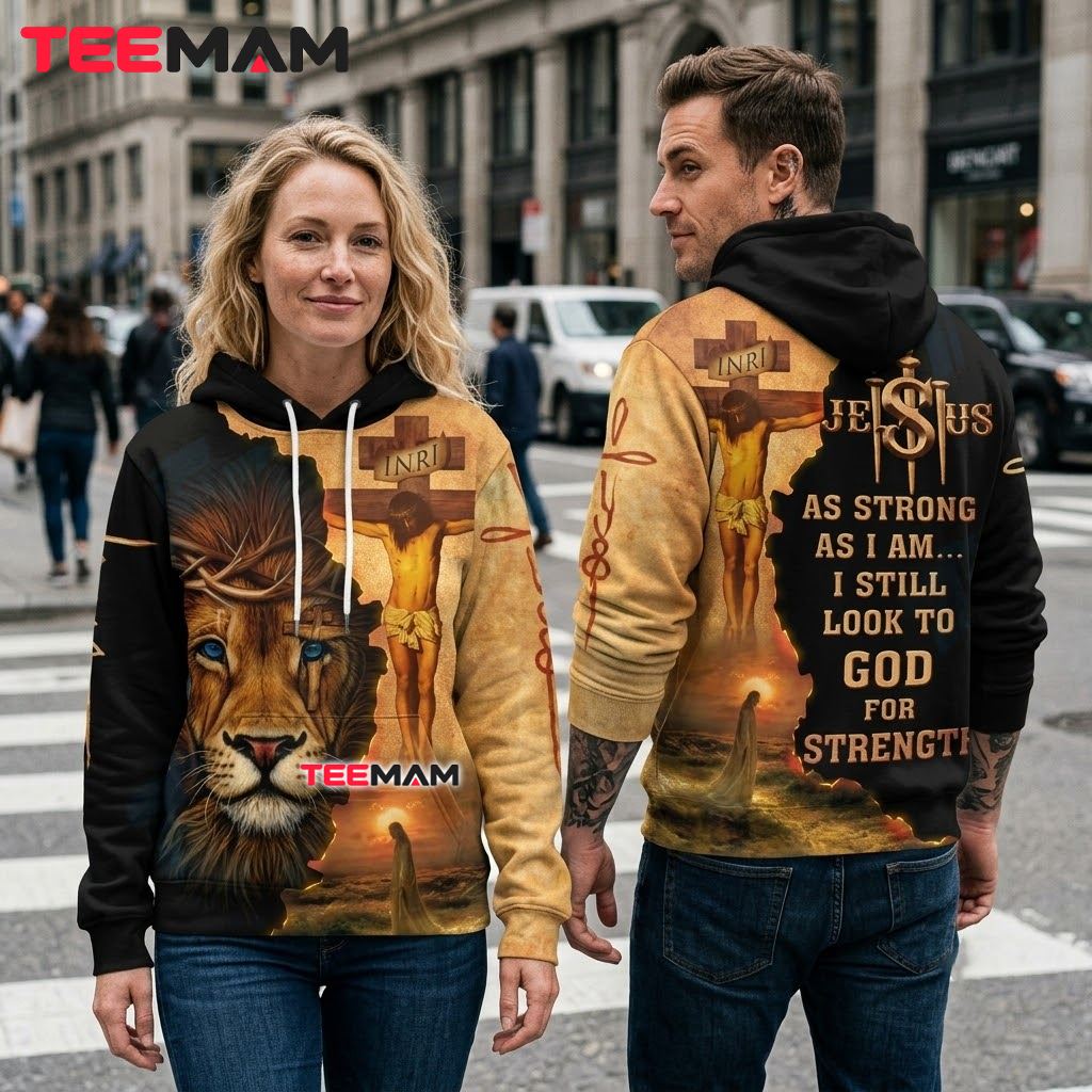 Jesus All Over Print 3D Hoodie Lion Crucifix Strong Strength Back Jesus All Over Print 3D Hoodie Lion Crucifix Strong Strength Back