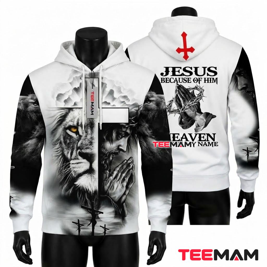 Jesus All Over Print 3D Hoodie Lion Praying Hands Heaven Front