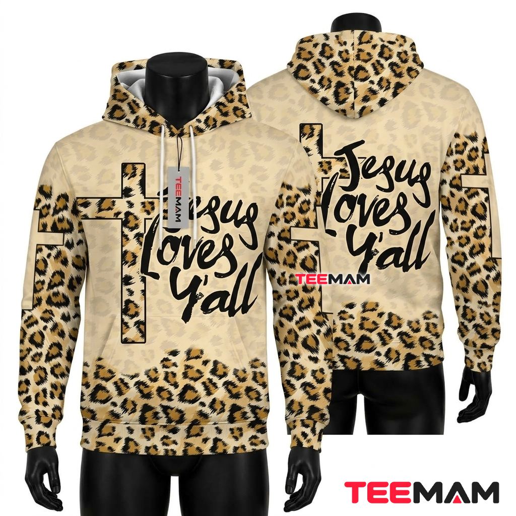 Jesus All Over Print 3D Hoodie Loves Y'all Leopard Print Front