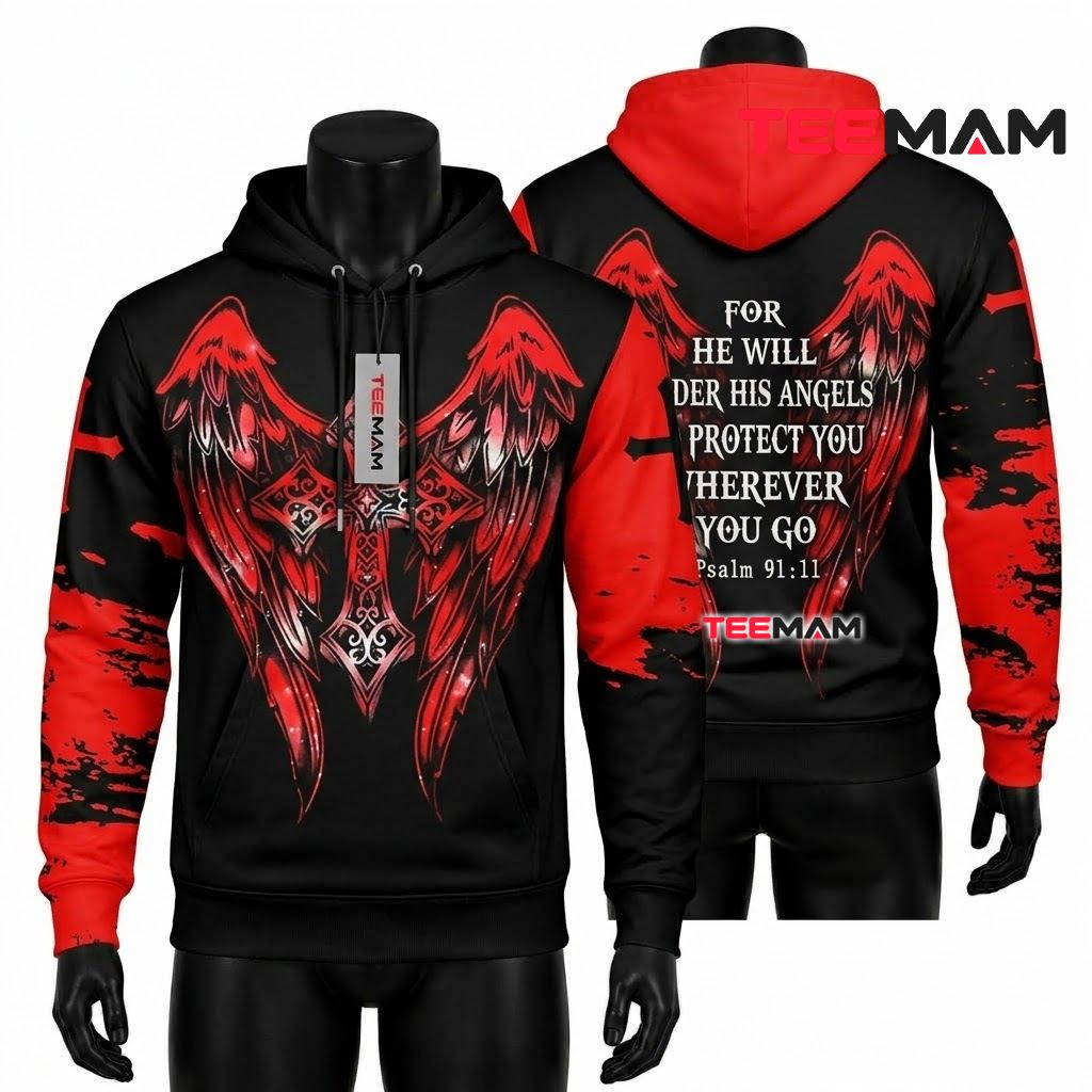 Jesus All Over Print 3D Hoodie Psalm 9111 Angel Wings Front
