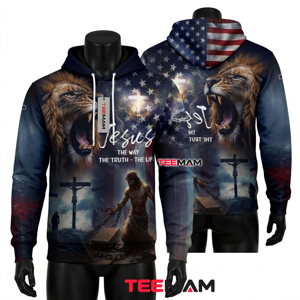 Jesus All Over Print 3D Hoodie Roaring Lion The Way Truth Life Front