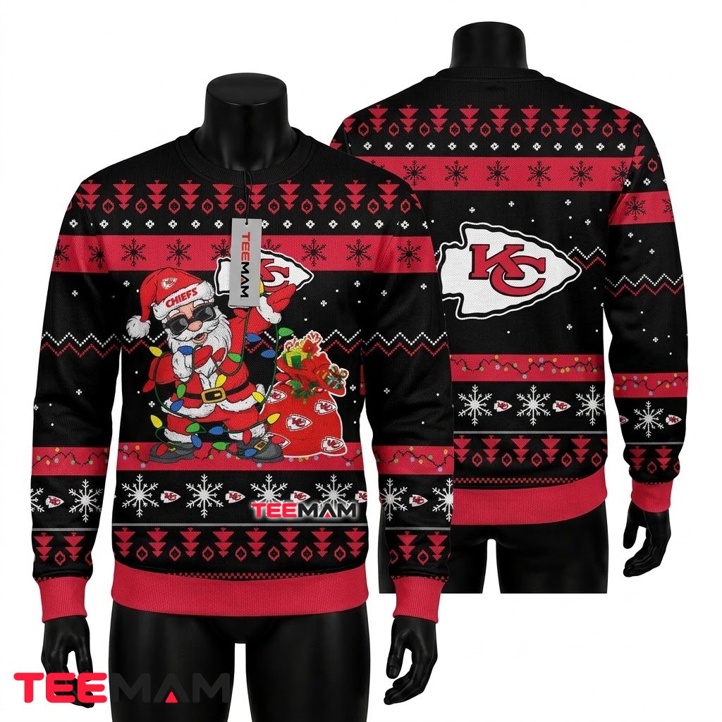 Kansas City Chiefs Christmas Ugly Sweater Cool Santa Gift Bag Design Front