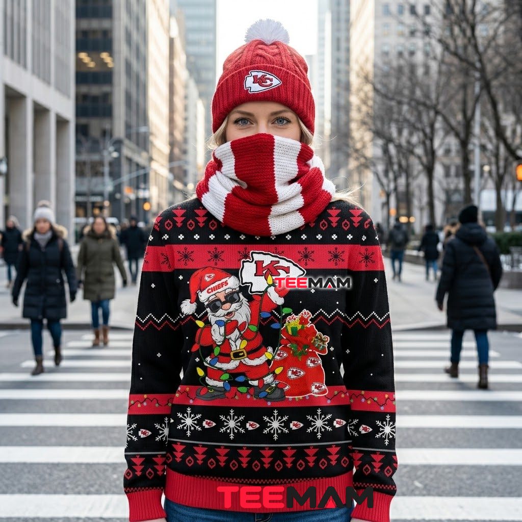 Kansas City Chiefs Christmas Ugly Sweater Cool Santa Gift Bag Design Back Kansas City Chiefs Christmas Ugly Sweater Cool Santa Gift Bag Design Back