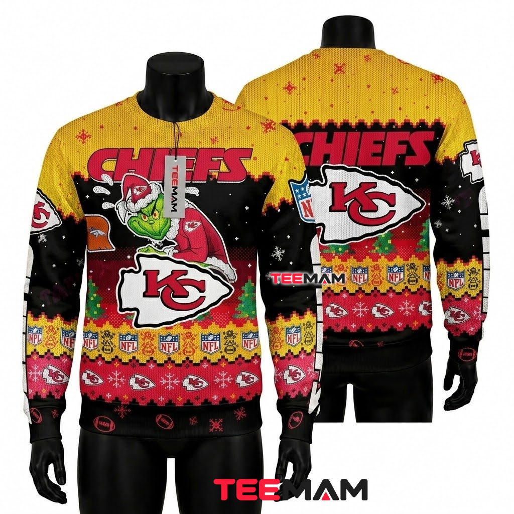 Kansas City Chiefs Christmas Ugly Sweater Grinch Rivals Toilet Design Front