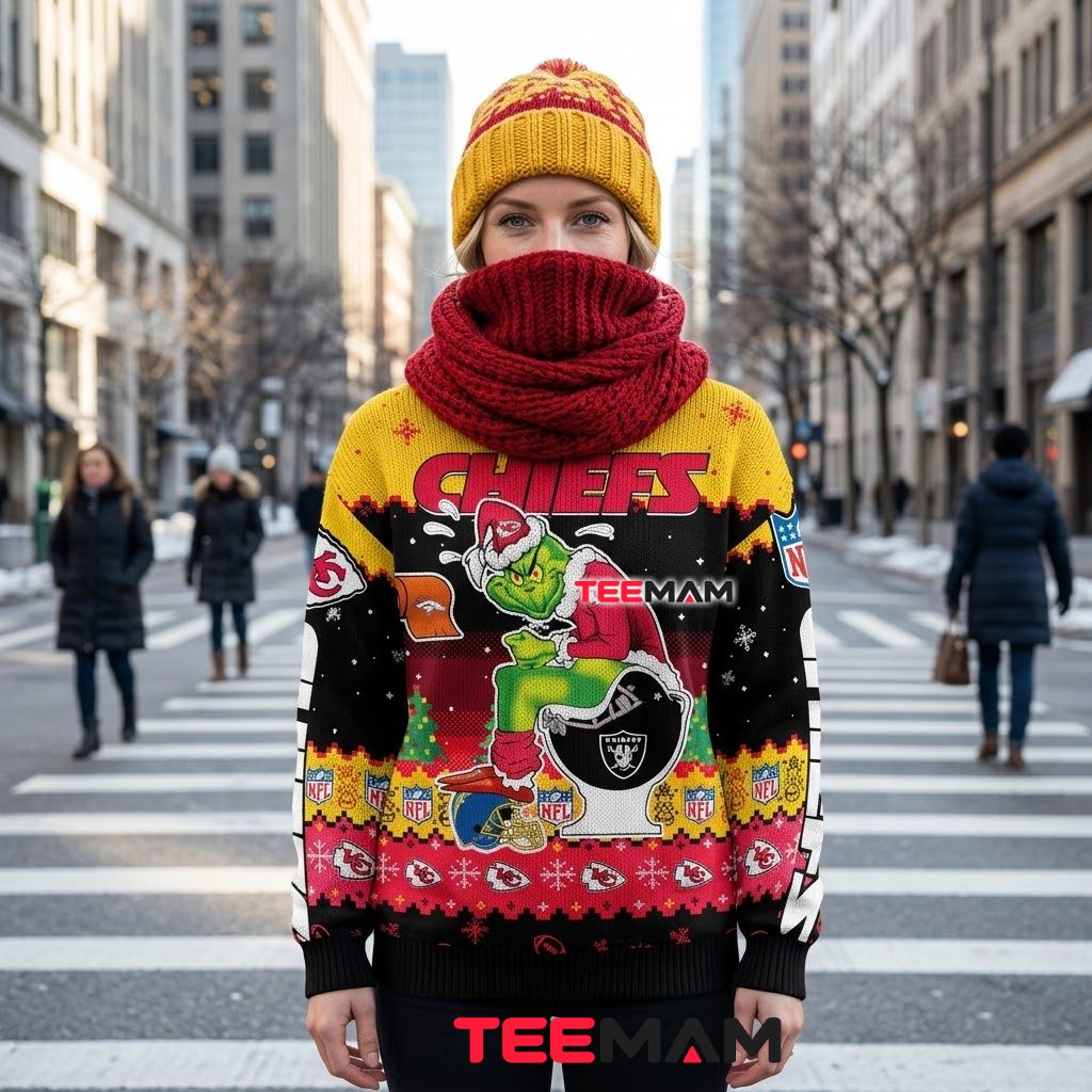 Kansas City Chiefs Christmas Ugly Sweater Grinch Rivals Toilet Design Back Kansas City Chiefs Christmas Ugly Sweater Grinch Rivals Toilet Design Back