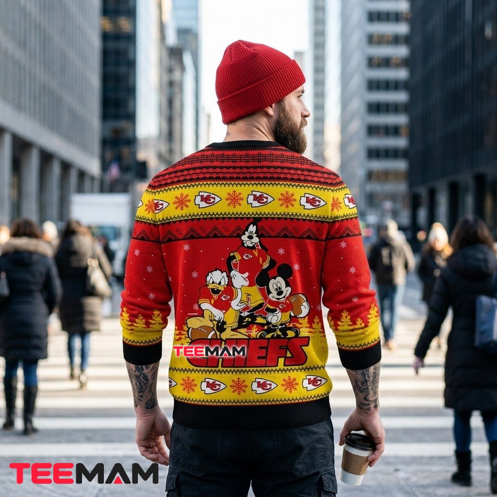 Kansas City Chiefs Christmas Ugly Sweater Mickey Friends Squad Design Version 3 Kansas City Chiefs Christmas Ugly Sweater Mickey Friends Squad Design Version 3