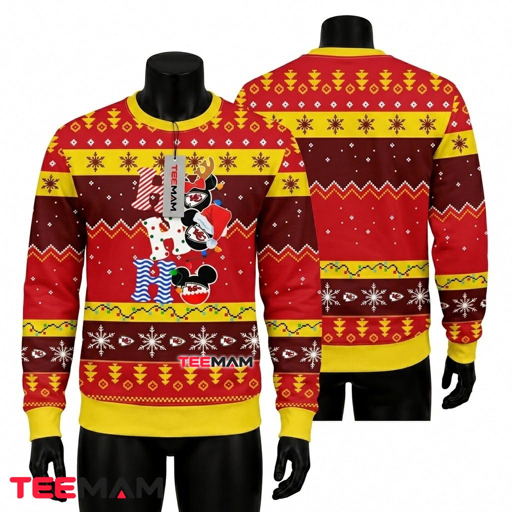 Kansas City Chiefs Christmas Ugly Sweater Mickey Ho Ho Design Front
