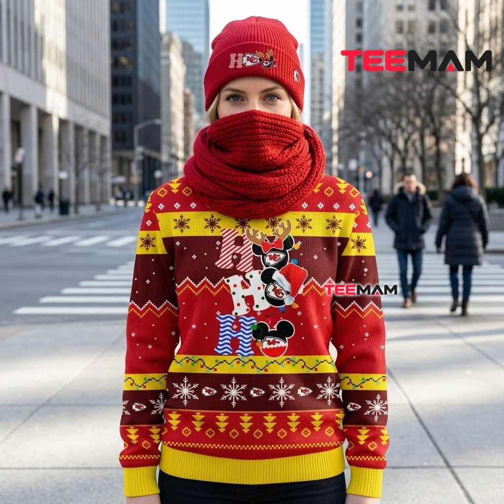 Kansas City Chiefs Christmas Ugly Sweater Mickey Ho Ho Design Back Kansas City Chiefs Christmas Ugly Sweater Mickey Ho Ho Design Back