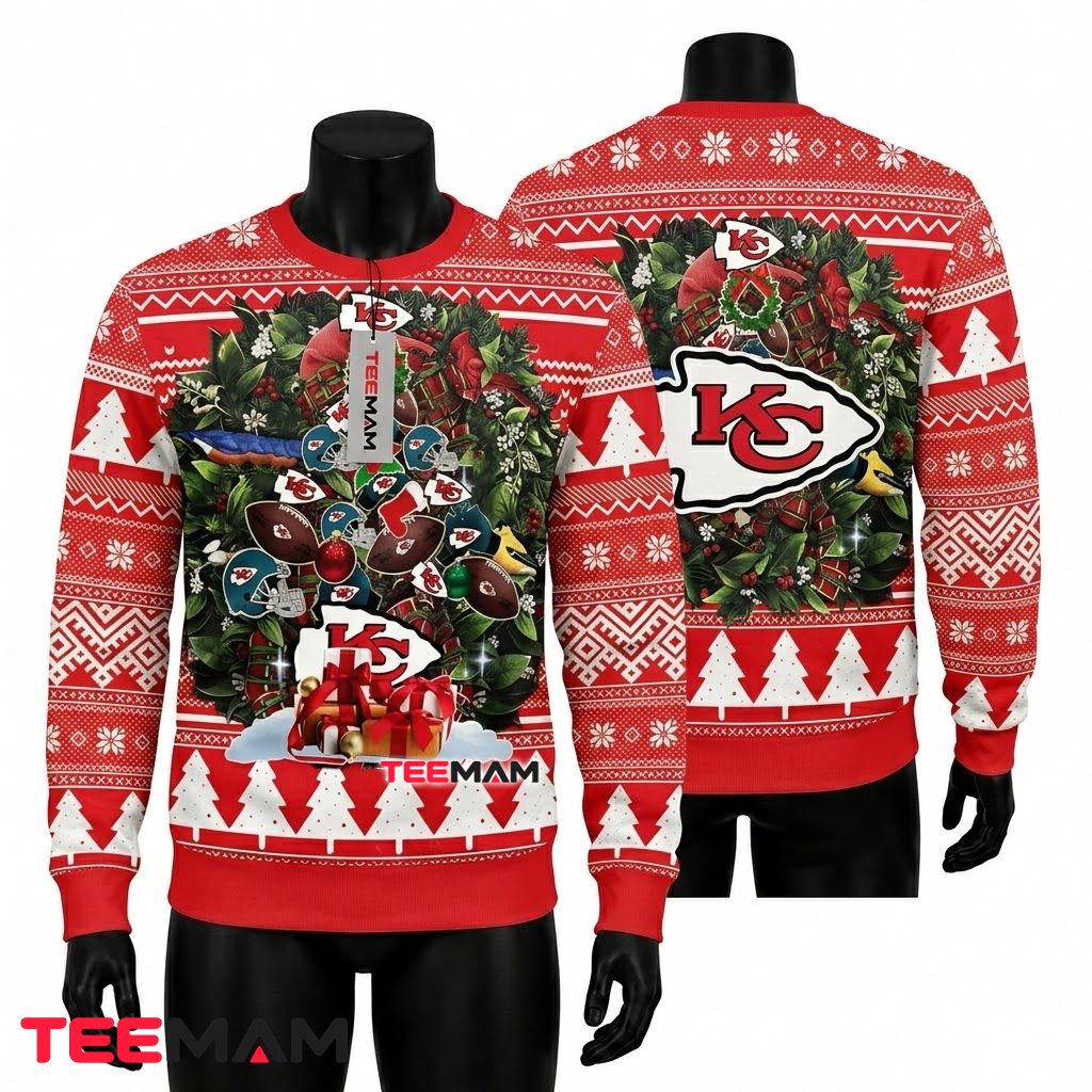 Kansas City Chiefs Christmas Ugly Sweater Ornament Tree Gifts Design Front