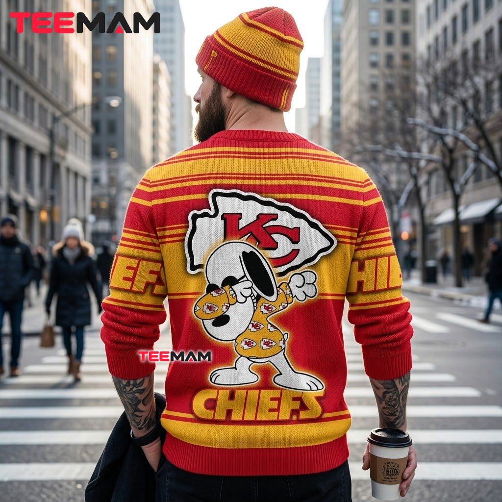 Kansas City Chiefs Christmas Ugly Sweater Snoopy Dabbing Pose Design Version 3 Kansas City Chiefs Christmas Ugly Sweater Snoopy Dabbing Pose Design Version 3