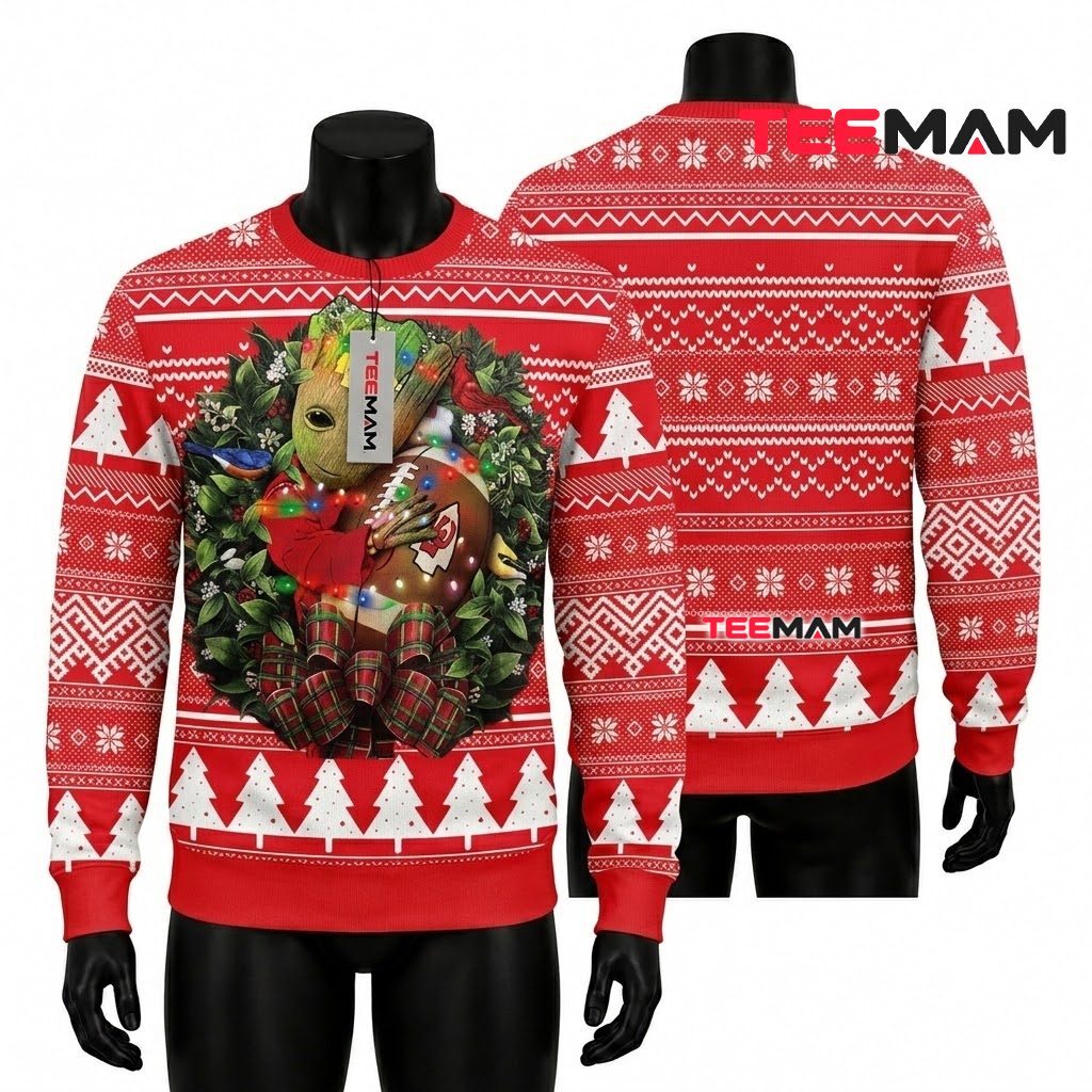 Kansas City Chiefs Christmas Ugly Sweater Warrior Mascot Running Design Kansas City Chiefs Christmas Ugly Sweater Warrior Mascot Running Design