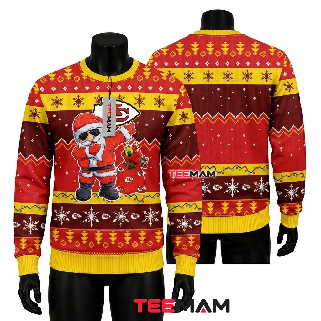 Kansas City Chiefs Ugly Christmas Sweater Dabbing Santa Gift Design Front