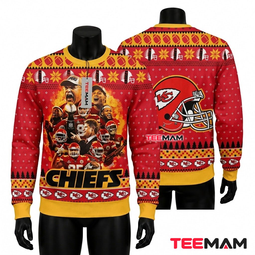 Kansas City Chiefs Ugly Christmas Sweater Team Legends Collage Design Front