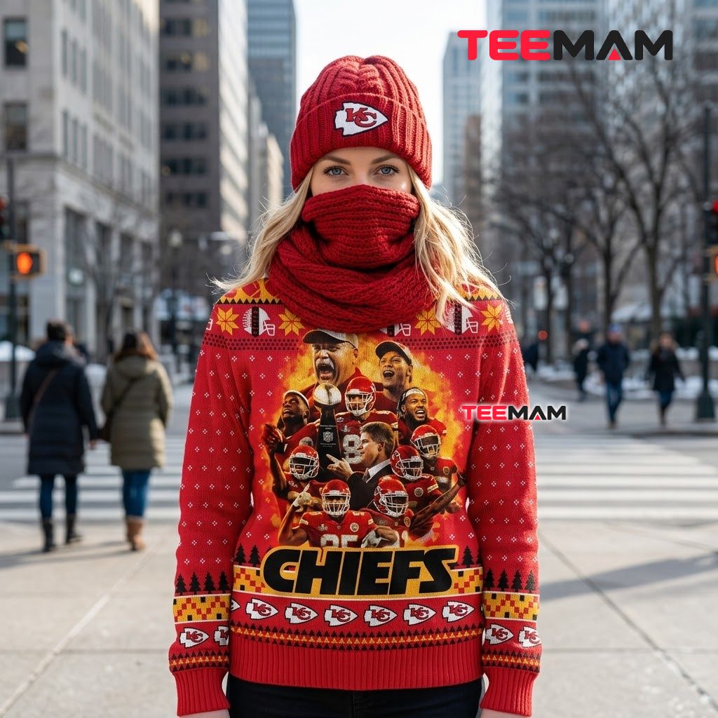 Kansas City Chiefs Ugly Christmas Sweater Team Legends Collage Design Back Kansas City Chiefs Ugly Christmas Sweater Team Legends Collage Design Back