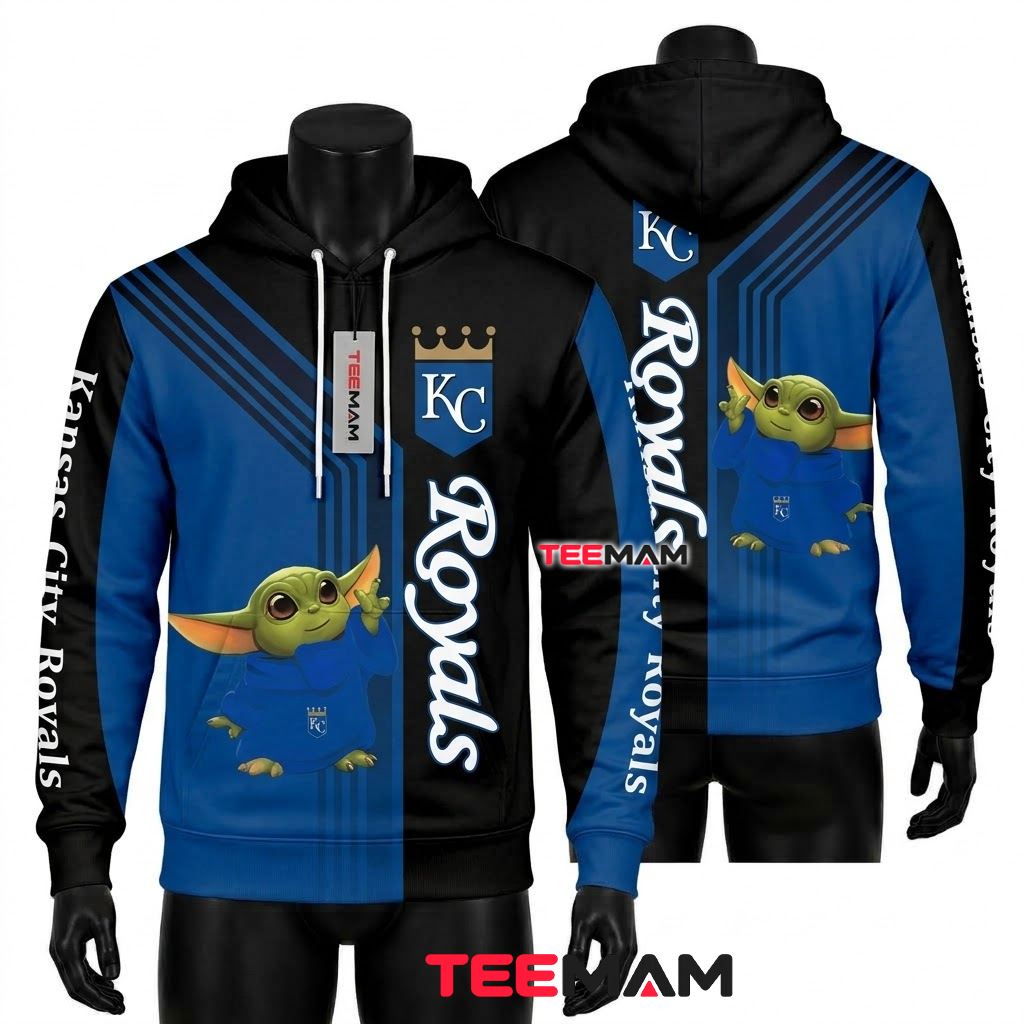 Kansas City Royals 3D Hoodie Baby Yoda Split Color Stripe Front