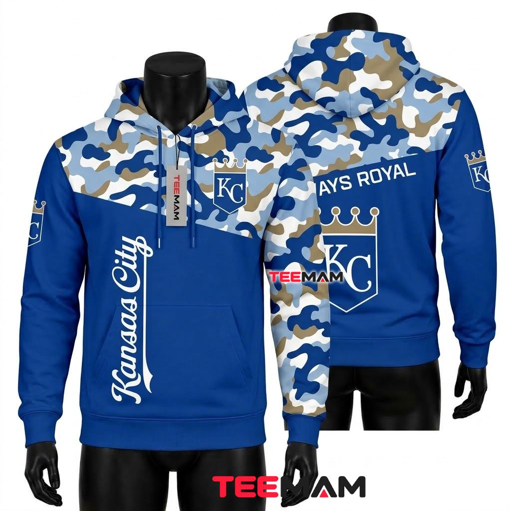 Kansas City Royals 3D Hoodie Camo Always Royal Front