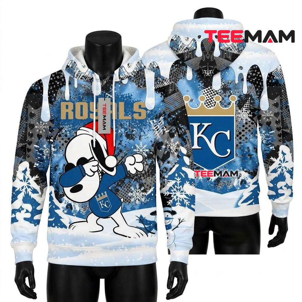 Kansas City Royals 3D Hoodie Snoopy Dabbing Christmas Snow Front