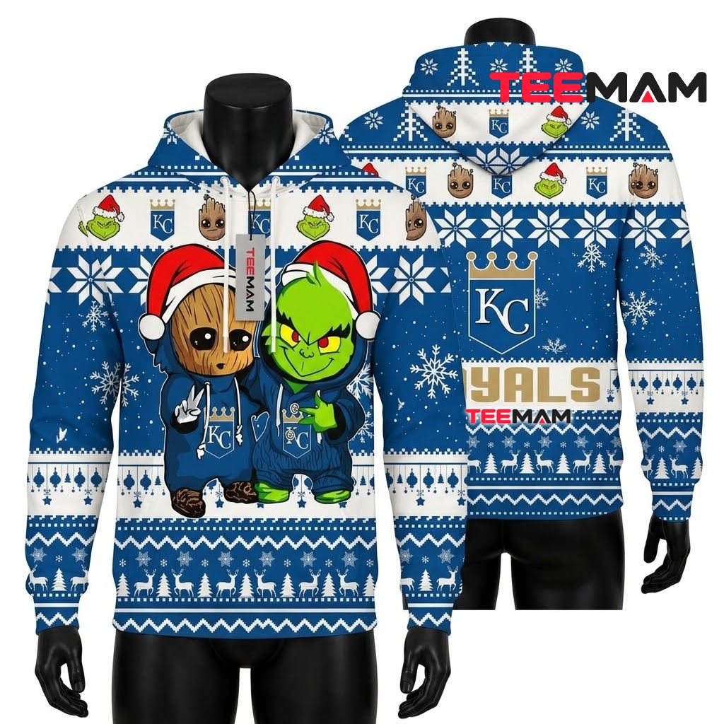 Kansas City Royals All Over Print 3D Hoodie Baby Groot Grinch Christmas Front
