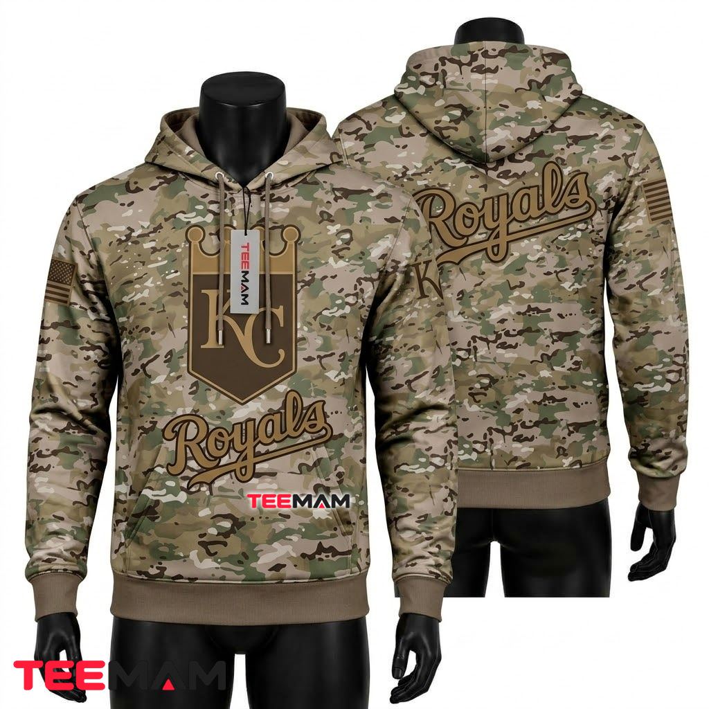 Kansas City Royals All Over Print 3D Hoodie Desert Camo Pattern Front