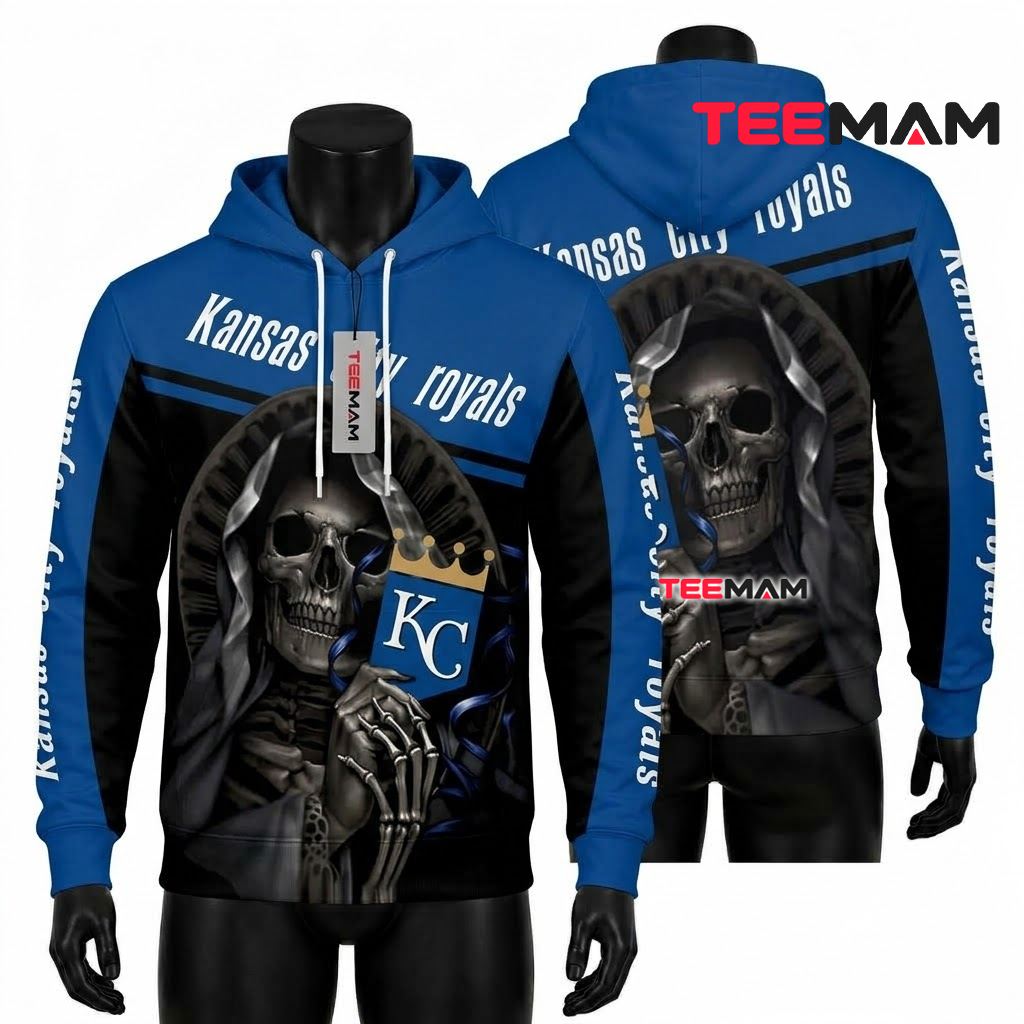 Kansas City Royals All Over Print 3D Hoodie Grim Reaper Skull Front