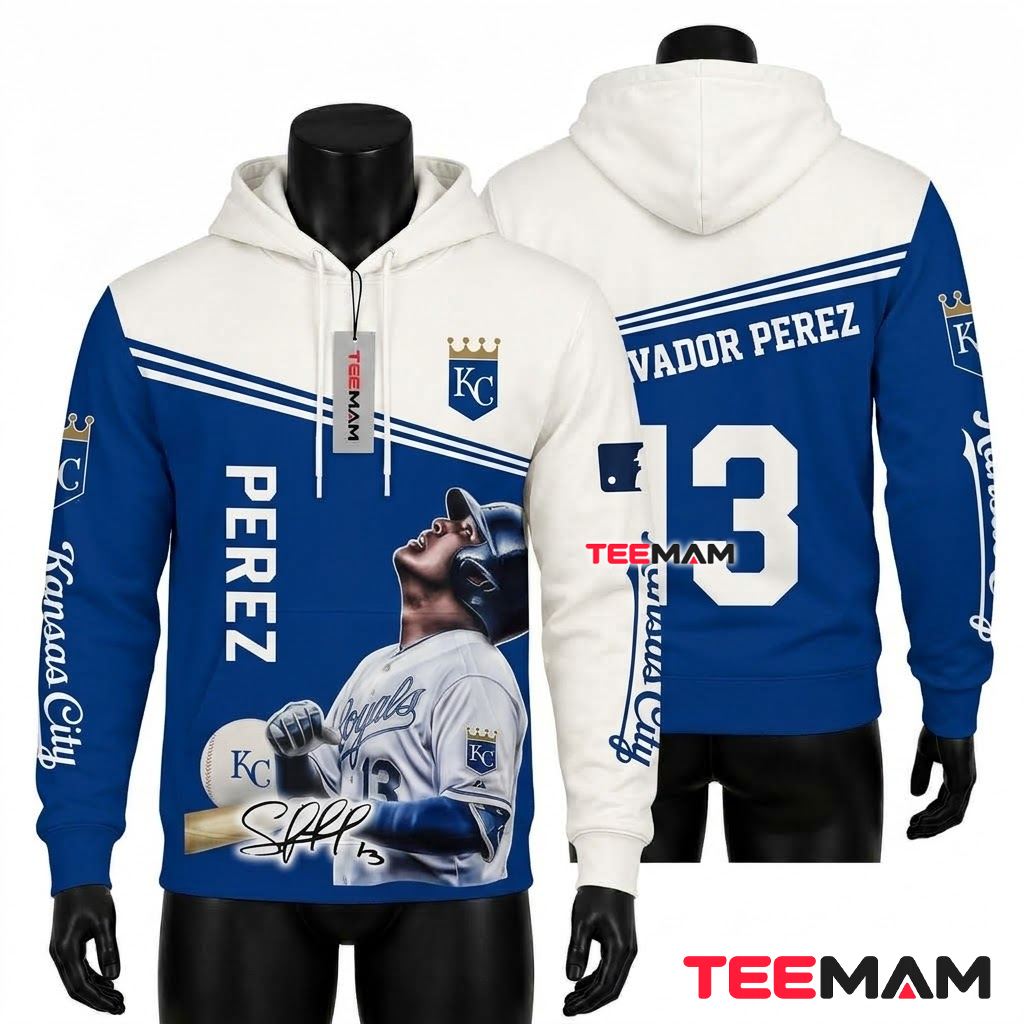 Kansas City Royals All Over Print 3D Hoodie Salvador Perez 13 Player Portrait Front