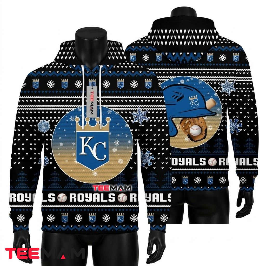 Kansas City Royals All Over Print 3D Hoodie Ugly Christmas Snowflake Pattern Front