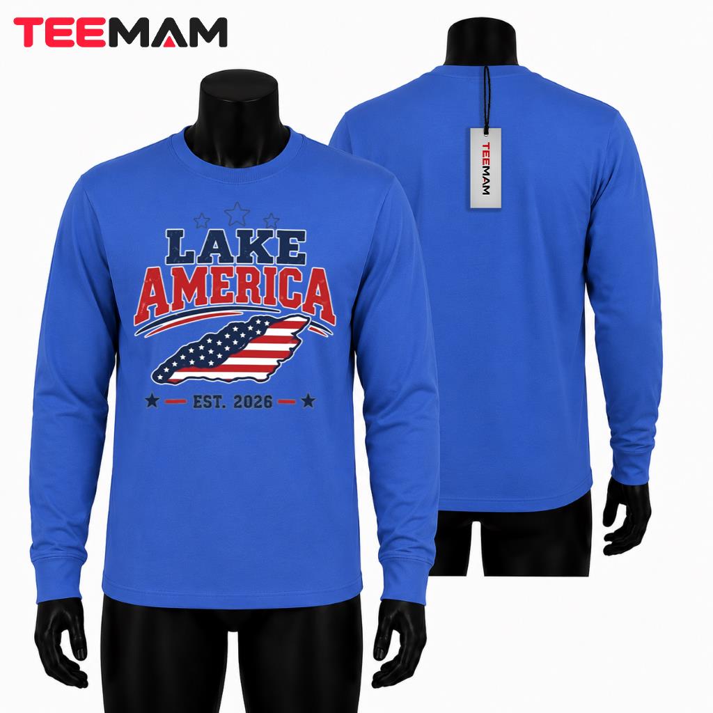 Lake America Long Sleeve Flag Map Stars Est Lake America Long Sleeve Flag Map Stars Est