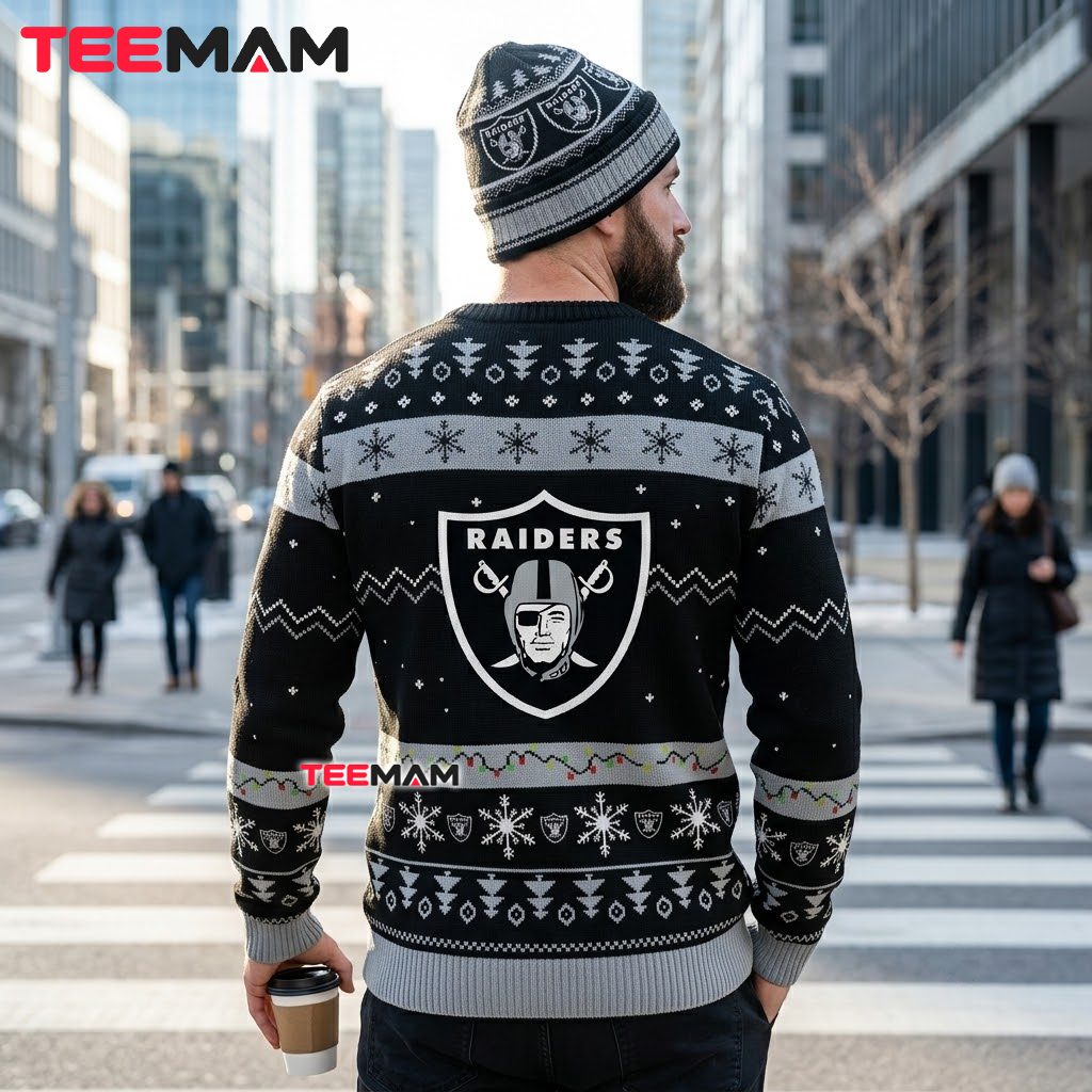 Las Vegas Raiders Ugly Christmas Sweater Cool Santa Claus Christmas Lights Version 3 Las Vegas Raiders Ugly Christmas Sweater Cool Santa Claus Christmas Lights Version 3