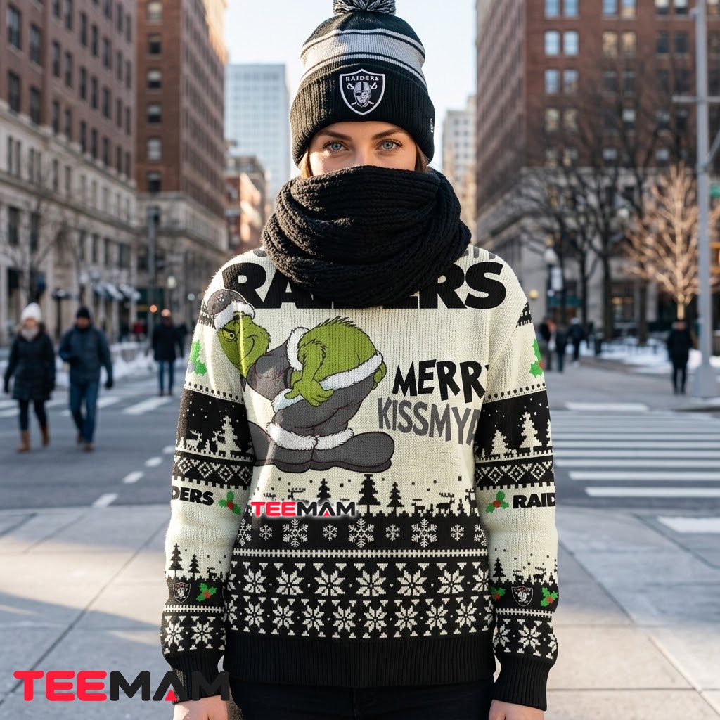 Las Vegas Raiders Ugly Christmas Sweater Grinch Kissmyass Quote Back Las Vegas Raiders Ugly Christmas Sweater Grinch Kissmyass Quote Back