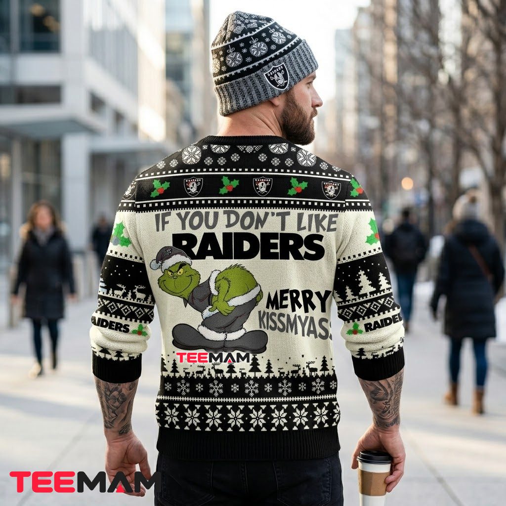 Las Vegas Raiders Ugly Christmas Sweater Grinch Kissmyass Quote Version 3 Las Vegas Raiders Ugly Christmas Sweater Grinch Kissmyass Quote Version 3