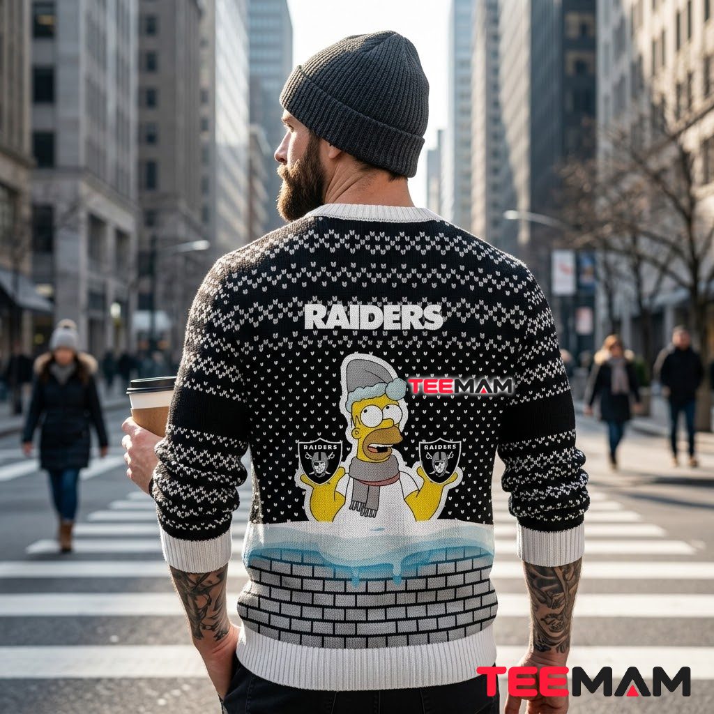 Las Vegas Raiders Ugly Christmas Sweater Homer Simpson Snow Version 3 Las Vegas Raiders Ugly Christmas Sweater Homer Simpson Snow Version 3