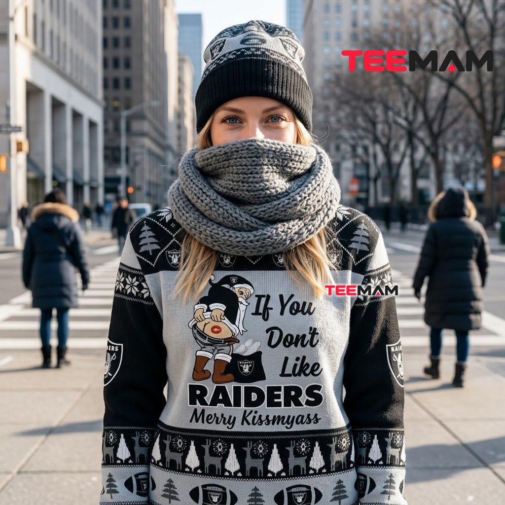 Las Vegas Raiders Ugly Christmas Sweater Merry Kissmyass Santa Back Las Vegas Raiders Ugly Christmas Sweater Merry Kissmyass Santa Back