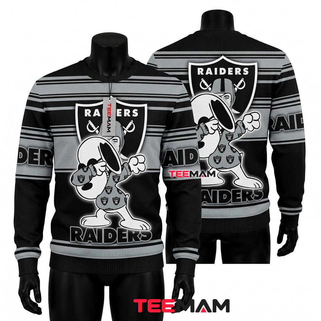 Las Vegas Raiders Ugly Christmas Sweater Snoopy Dabbing Helmet Front