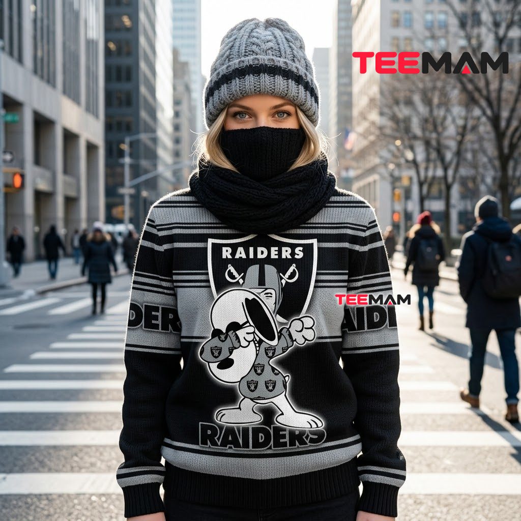 Las Vegas Raiders Ugly Christmas Sweater Snoopy Dabbing Helmet Back Las Vegas Raiders Ugly Christmas Sweater Snoopy Dabbing Helmet Back