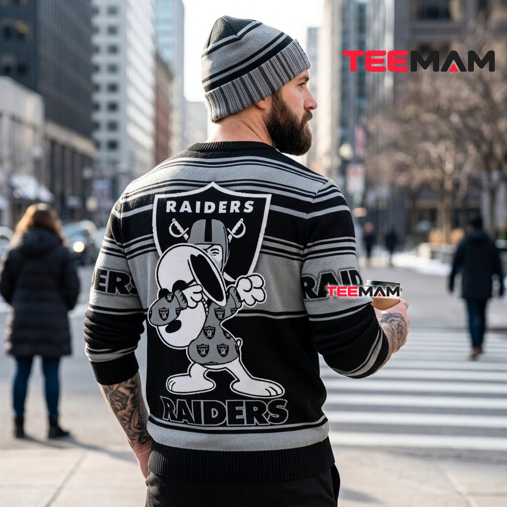 Las Vegas Raiders Ugly Christmas Sweater Snoopy Dabbing Helmet Version 3 Las Vegas Raiders Ugly Christmas Sweater Snoopy Dabbing Helmet Version 3