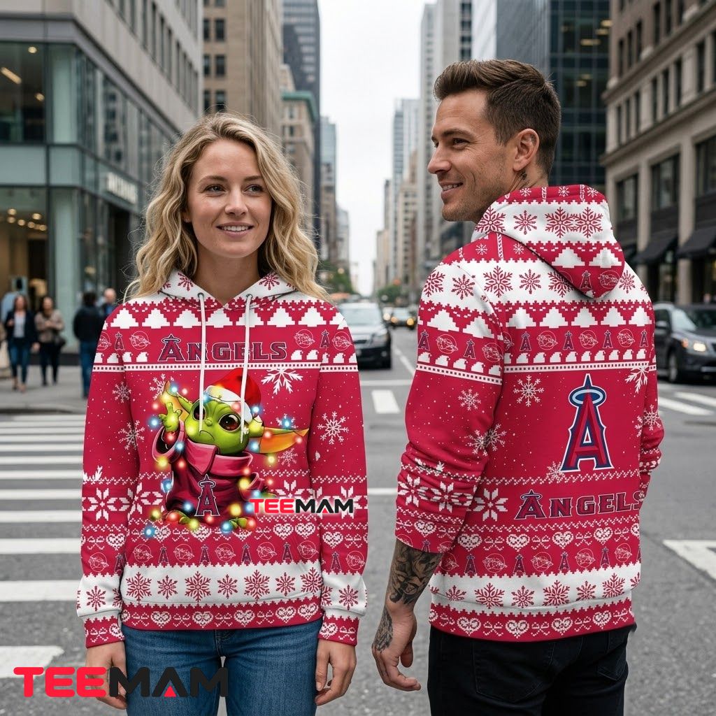Los Angeles Angels 3D Hoodie Baby Yoda Christmas Lights Back Los Angeles Angels 3D Hoodie Baby Yoda Christmas Lights Back