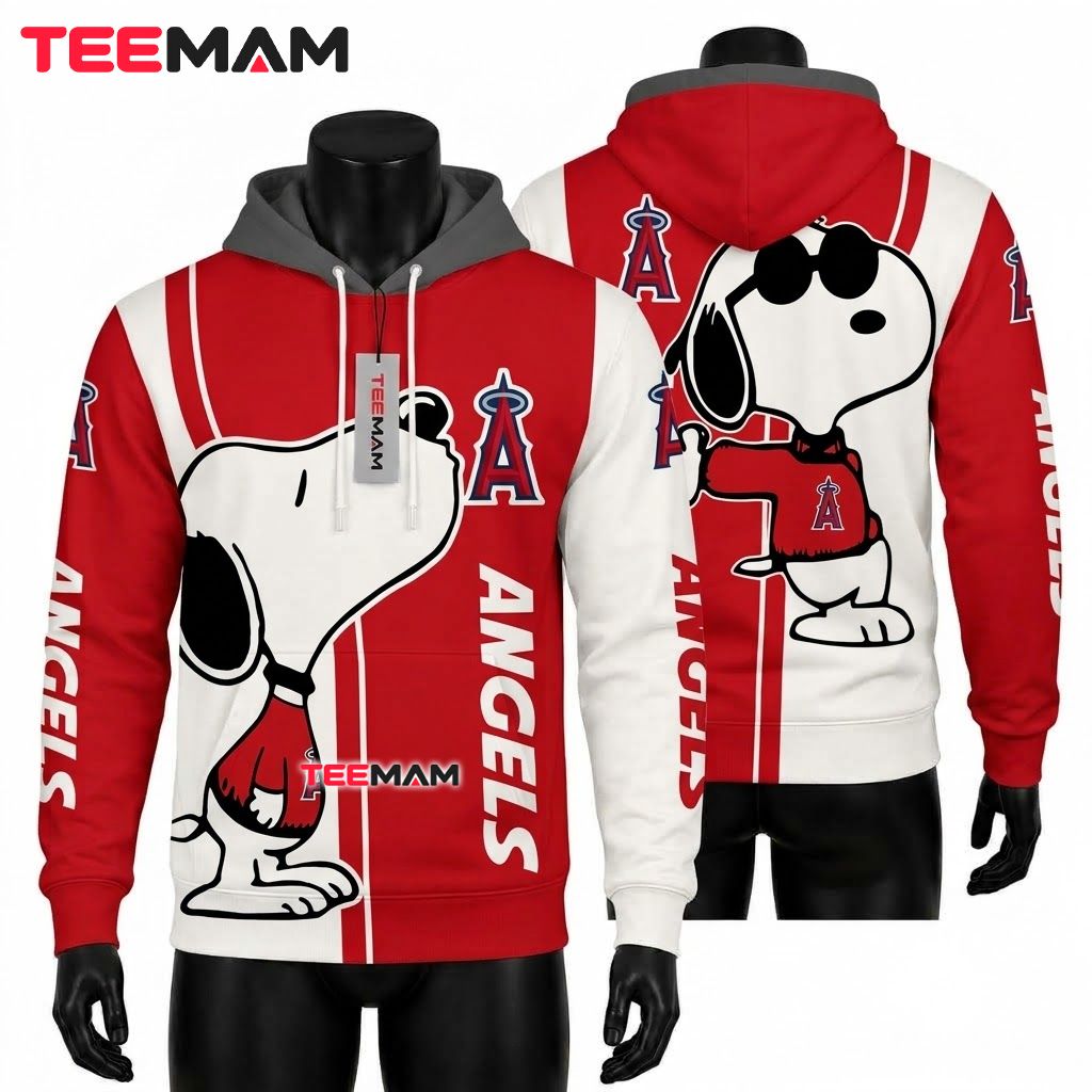 Los Angeles Angels 3D Hoodie Cool Snoopy Kiss Logo Front