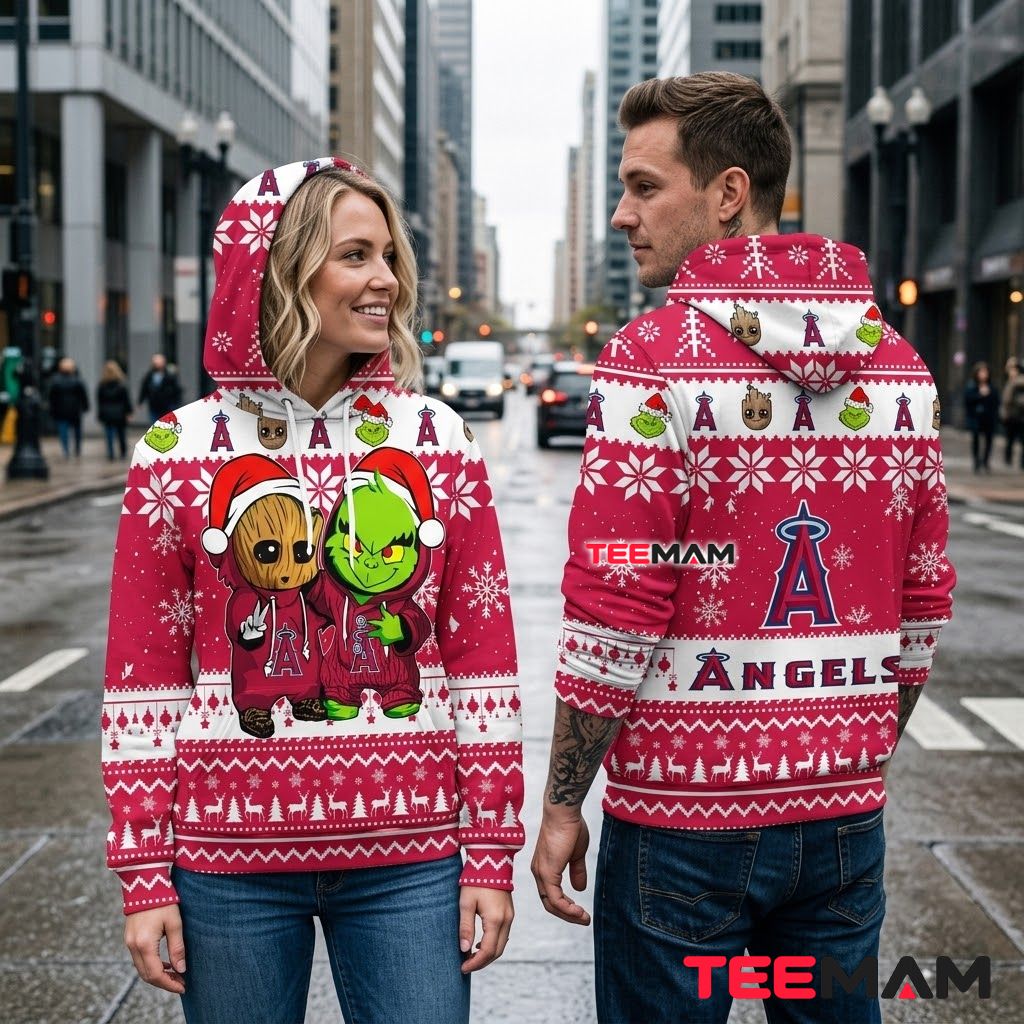 Los Angeles Angels 3D Hoodie Grinch Groot Christmas Back Los Angeles Angels 3D Hoodie Grinch Groot Christmas Back