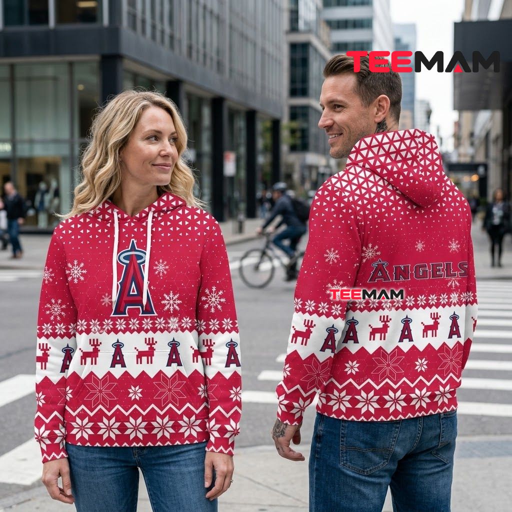 Los Angeles Angels 3D Hoodie Snowflake Reindeer Back Los Angeles Angels 3D Hoodie Snowflake Reindeer Back