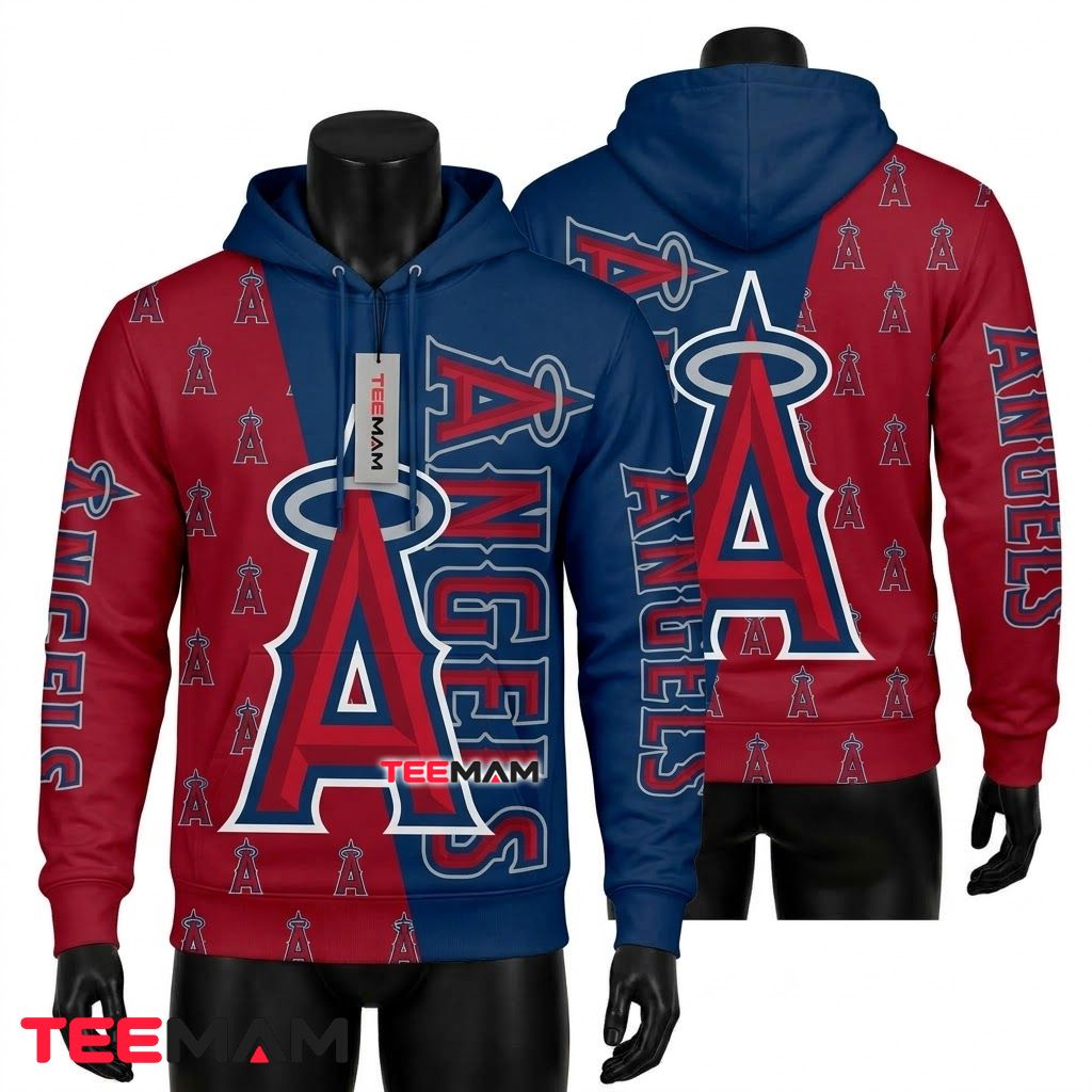 Los Angeles Angels 3D Hoodie Split Color Logo Pattern Front
