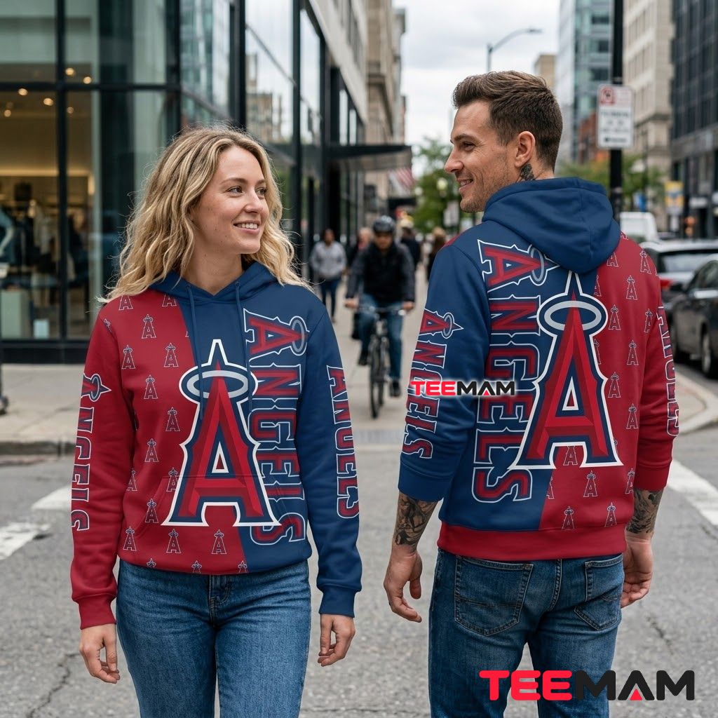 Los Angeles Angels 3D Hoodie Split Color Logo Pattern Back Los Angeles Angels 3D Hoodie Split Color Logo Pattern Back