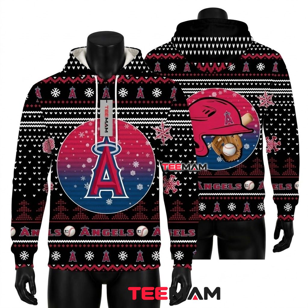Los Angeles Angels 3D Hoodie Ugly Christmas Snowflake Pattern Front