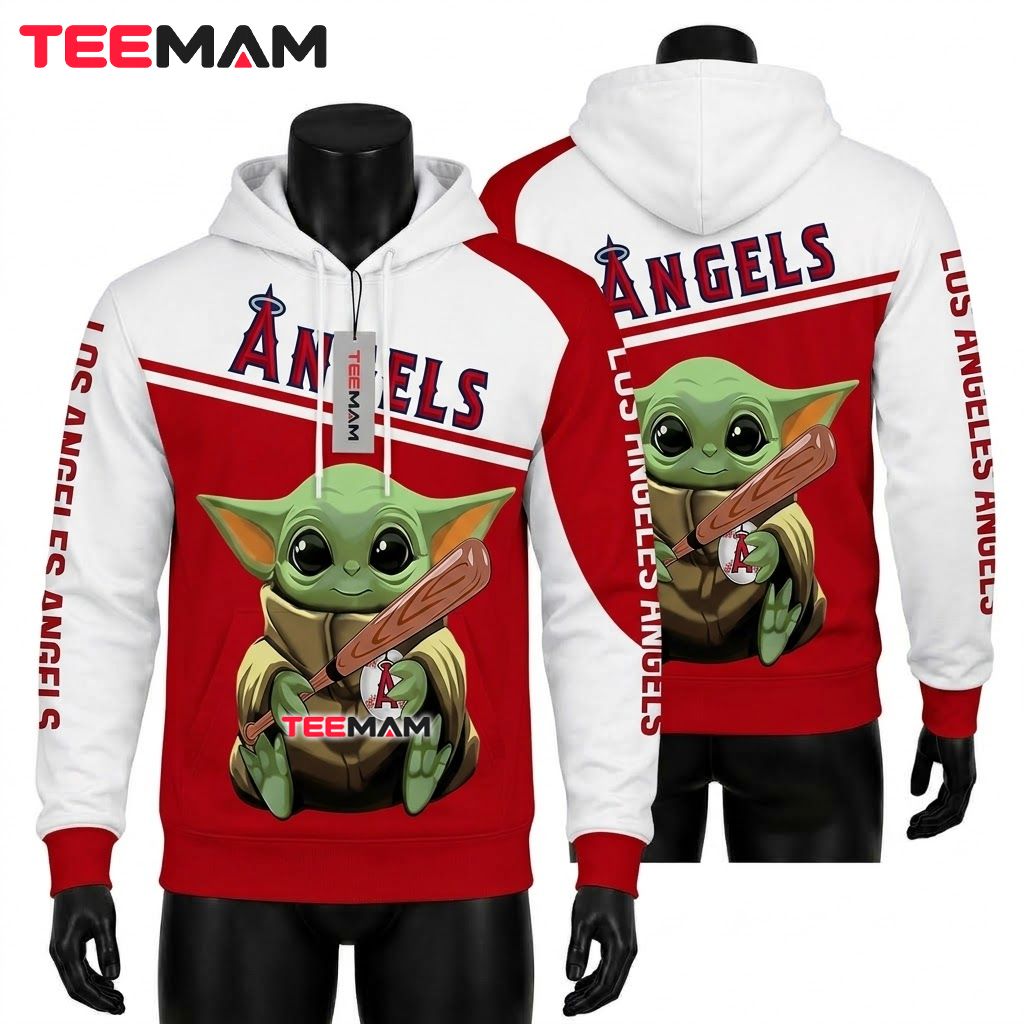 Los Angeles Angels All Over Print 3D Hoodie Baby Yoda Baseball Bat Front
