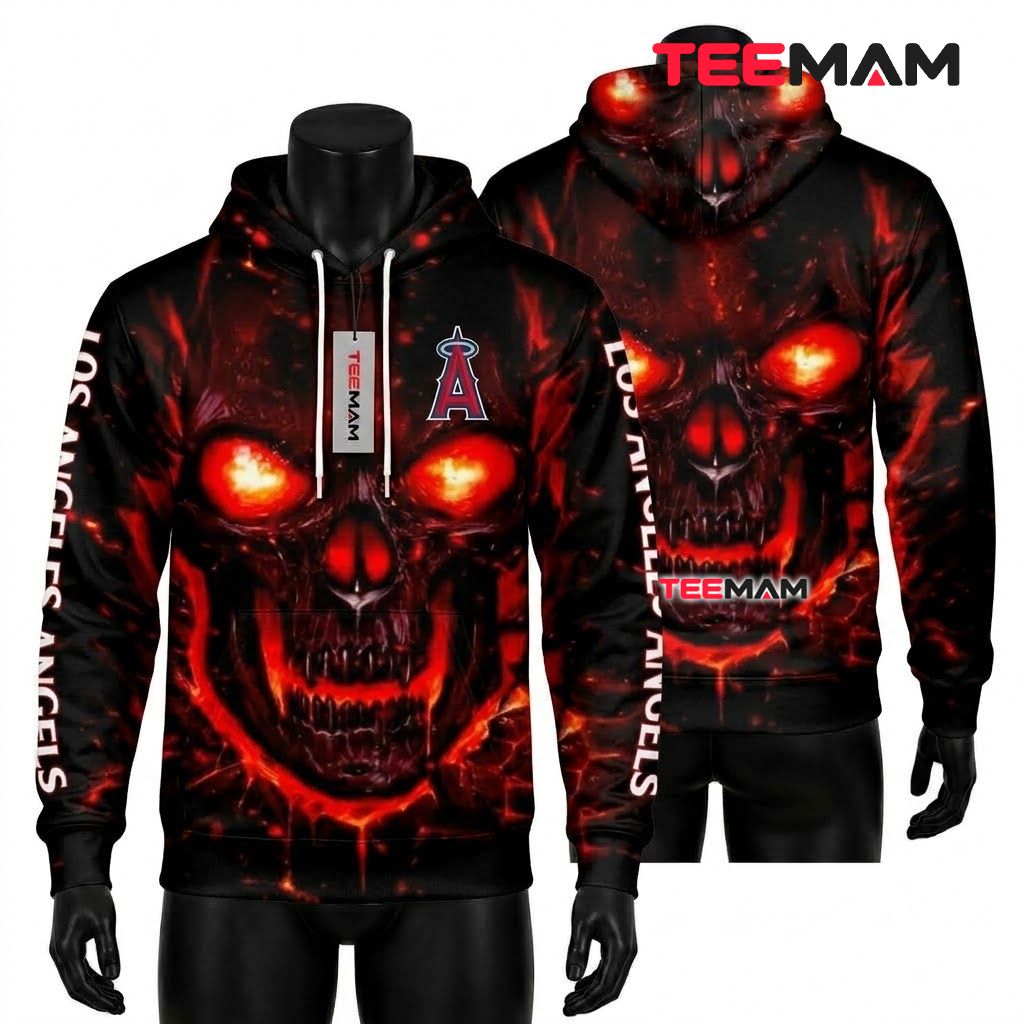 Los Angeles Angels All Over Print 3D Hoodie Fire Skull Front