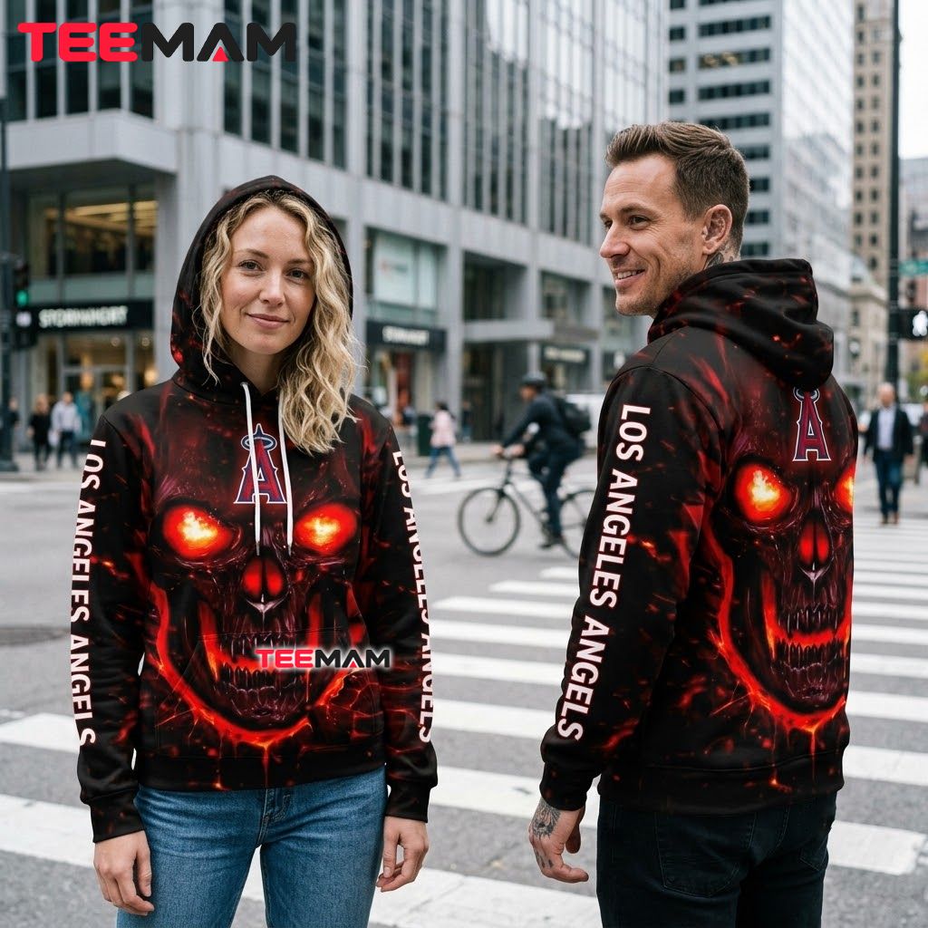 Los Angeles Angels All Over Print 3D Hoodie Fire Skull Back Los Angeles Angels All Over Print 3D Hoodie Fire Skull Back