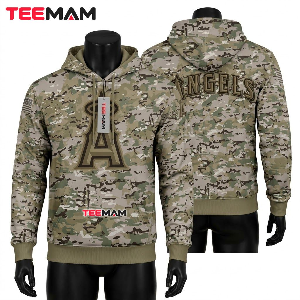 Los Angeles Angels All Over Print 3D Hoodie Military Camo Front