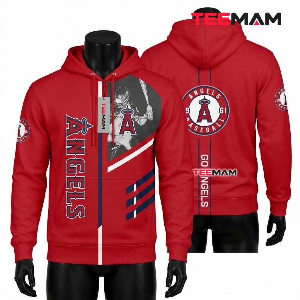 Los Angeles Angels All Over Print 3D Hoodie Player Photo Go Angels Red Stripe Front